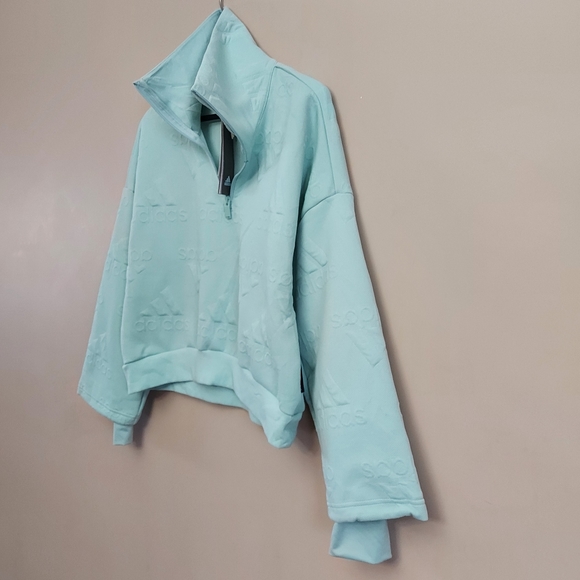 adidas Women's Aeroready Logo Jacquard Half-Zip Sweatshirt green tint in color - Picture 9 of 16